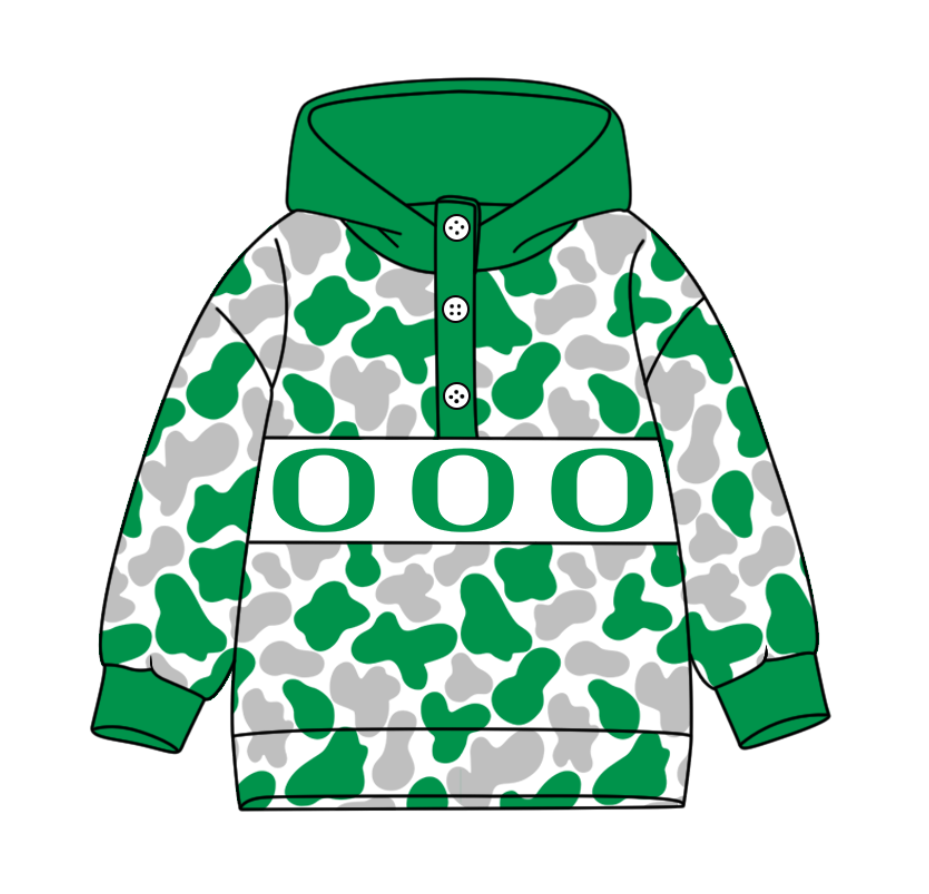 Preorder(moq 8)Baby Boys Green Grey Camo O Team Button Hoodies Top