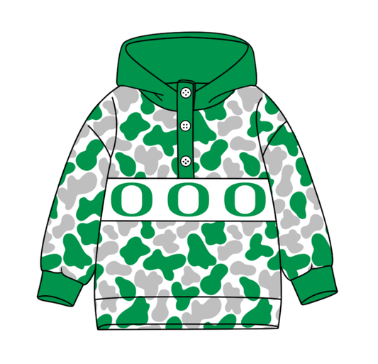 Preorder(moq 8)Baby Boys Green Grey Camo O Team Button Hoodies Top