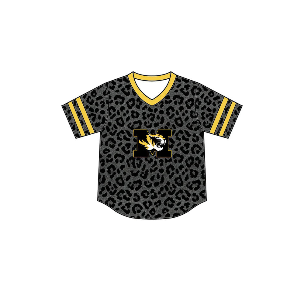 Preorder (moq 5)Baby Boys Short Sleeve Black Leopard M Tigers Team T-shirts Top