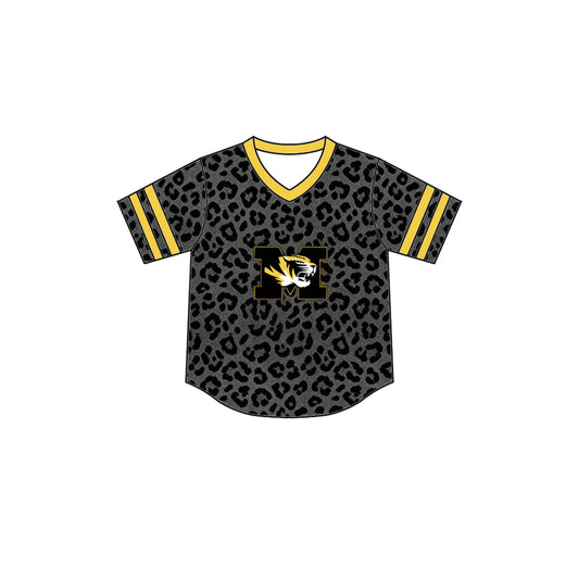Preorder (moq 5)Baby Boys Short Sleeve Black Leopard M Tigers Team T-shirts Top