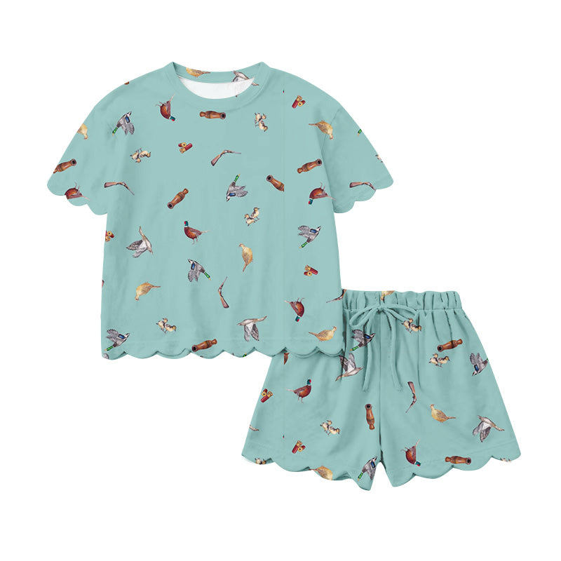 Preorder (moq 5)Baby Girls Duck Calls Birds Top Scallop Shorts Hunting Clothes Sets