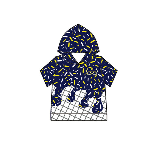Preorder (moq 5)Baby Boys Short Sleeve Navy Sprinkles Drip Michigan Team Hoodies Top