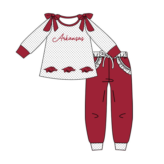 Preorder (moq 5)Baby Girls Polka Dots Arkansas Tunic Pockets Jogger Team Clothes Sets