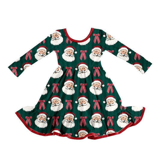 Preorder (moq 5)Baby Girls Bows Santa Christmas Ruffle Knee Length Dress