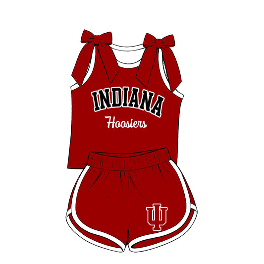 Preorder (moq 5) Baby Girls Red Bows Indiana Vest Short Team Clothes Set