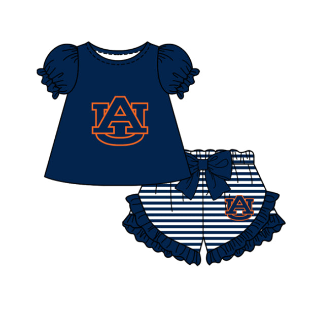 Preorder moq 5 Baby Girls Short Sleeve AU Top Stripe Ruffle Short Team Clothes Sets