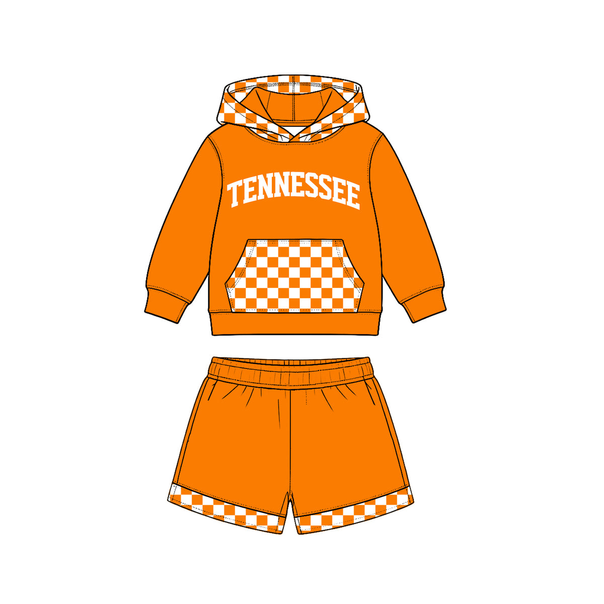 Preorder (moq5) Baby Boys Tennessee Pocket Hoodie Top Shorts Team Clothes Set
