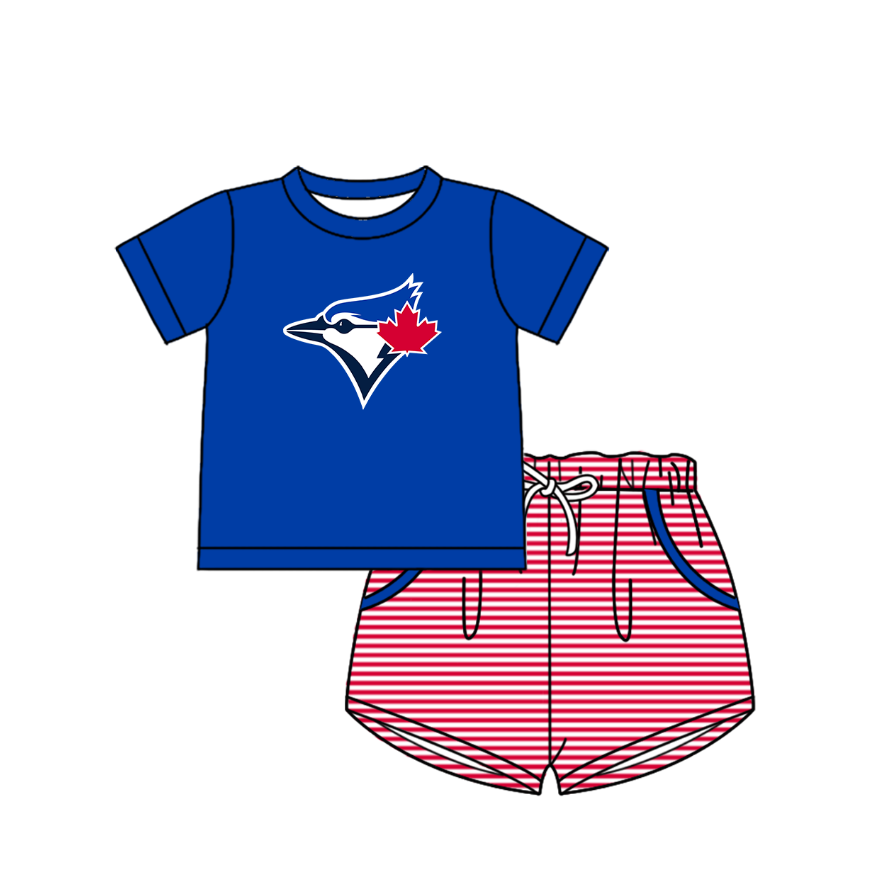 Preorder (moq 5)Baby Boys Toronto Blue Jays Shirt Top Pockets Stripe Short Team Clothes Set