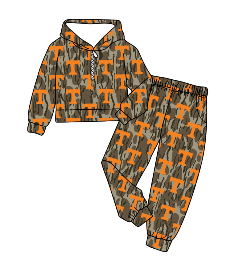Preorder(moq 5) Baby Boys Olive Camo T Zipper Hoodies Pockets Pants Team Clothes Sets