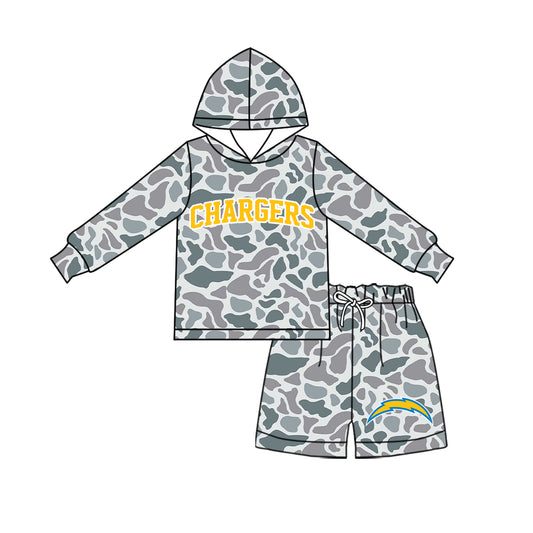Preorder (moq 5) Baby Boys Grey Camo Chargers Hoodie Short Team Clothes Sets