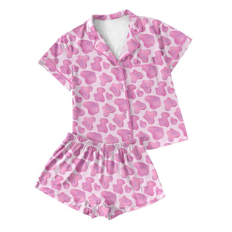 Preorder moq 5 Adult Women Pink Camo Button Pockets Top Shorts Pajamas Sets