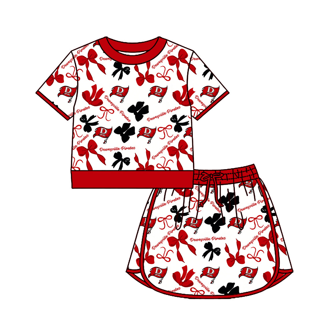 Preorder (moq 5)Baby Girls Bows Deweyville Top Skirt Short Team Clothes Set