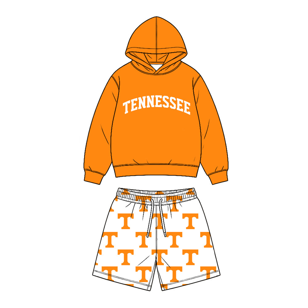 Preorder (moq  Baby Boy Clothes Tennessee Letter Logo Print Long Sleeve Hoodie & Elastic Waist Short Set