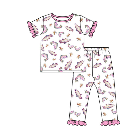 Preorder (moq 5)Baby Girls Fishing Top Ruffle Pants Hunting Pajamas Sets