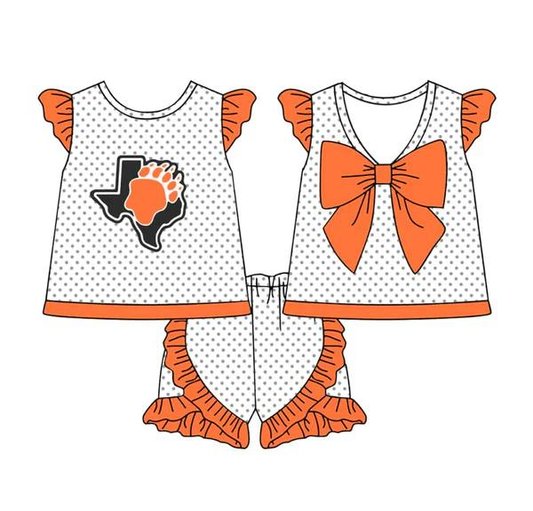 Preorder (moq 5)Baby Girls Polka Dots Back Bow Tunic Ruffle Short Team Clothes Sets