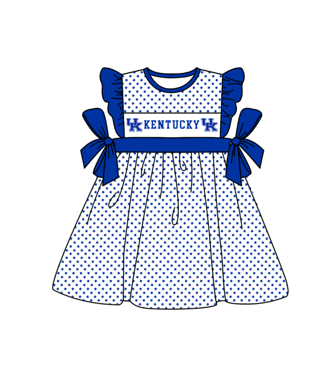 Preorder (moq 5)Baby Girls Flutter Sleeve Polka Dots UK Team Knee Length Dresses