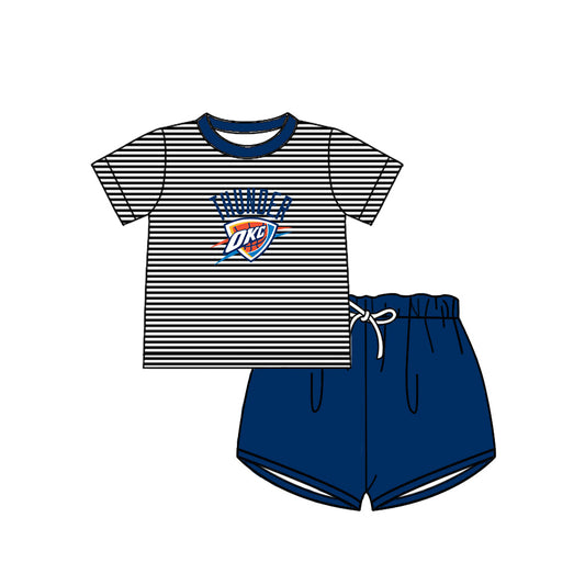 Preorder (moq 5)Baby Boys Blue Stripe OKC Top Shorts Team Clothes Sets