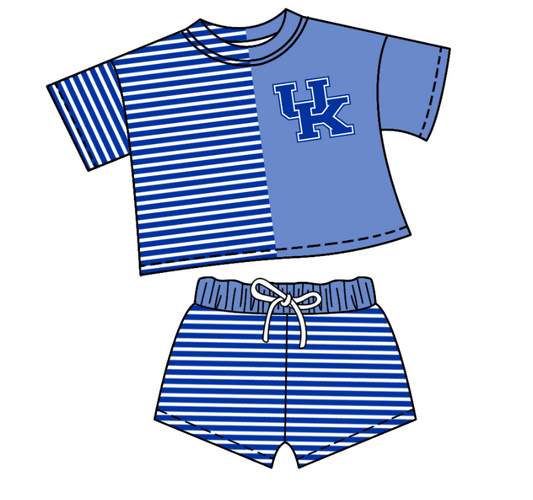 Preorder moq 5 Baby Girls Short Sleeve Stripe Shirt Top Short Team Clothes Set