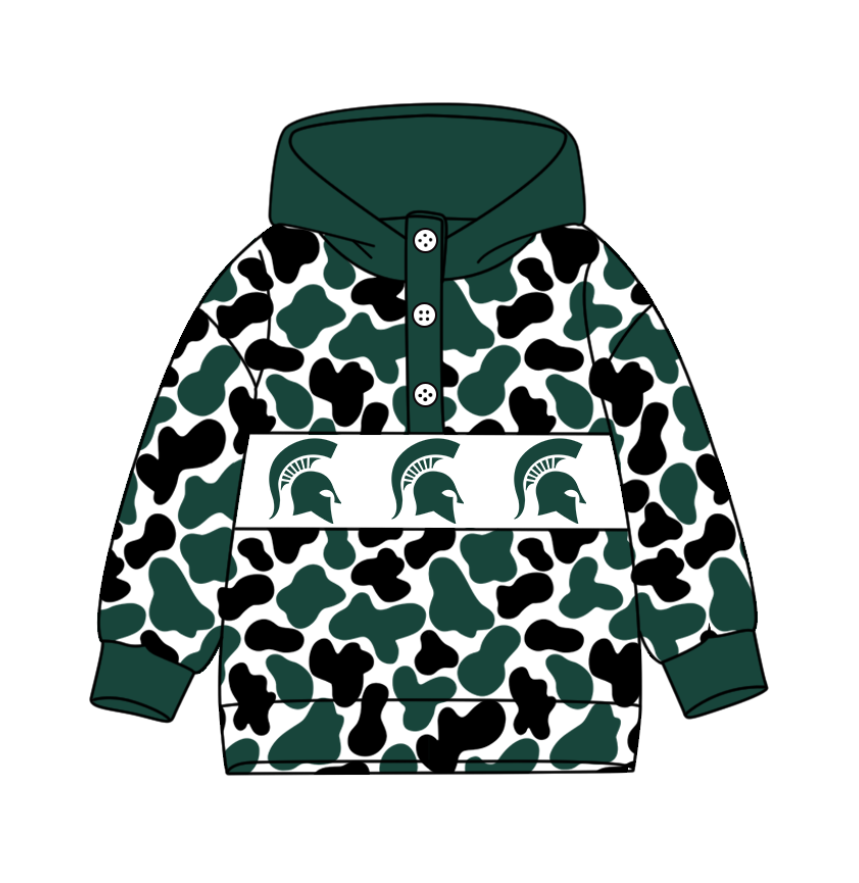 Preorder(moq 8)Baby Boys Green Black Camo Team Button Hoodies Top