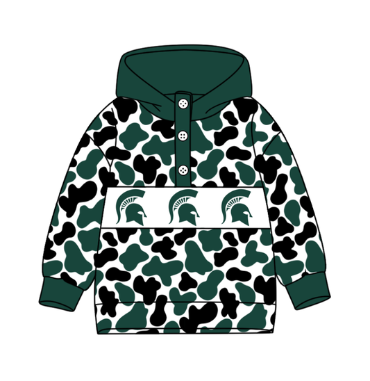 Preorder(moq 8)Baby Boys Green Black Camo Team Button Hoodies Top