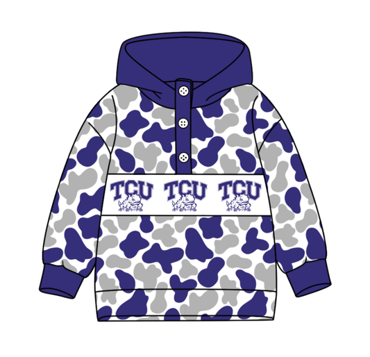 Preorder(moq 8)Baby Boys Purple Grey Camo TCU Team Button Hoodies Top