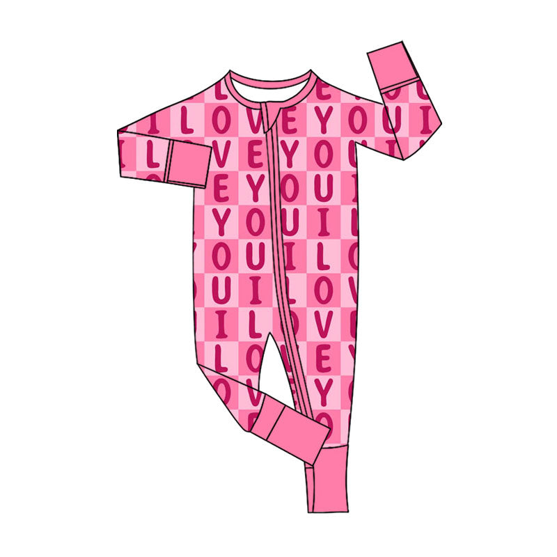 Preorder (moq 5)Baby Girls Pink I Love You Valentines Two Way Zip Convertible Rompers