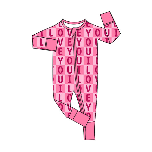 Preorder (moq 5)Baby Girls Pink I Love You Valentines Two Way Zip Convertible Rompers