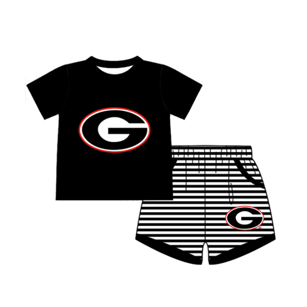 Preorder moq 5 Baby Boys Short Sleeve G Top Stripe Short Team Clothes Sets