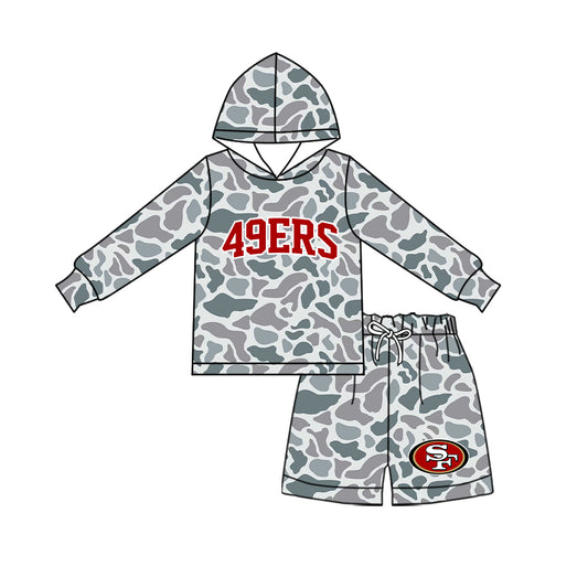 Preorder (moq 5) Baby Boys Grey Camo 49ERS Hoodie Short Team Clothes Sets