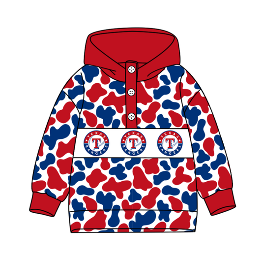 Preorder(moq 8)Baby Boys Blue Red Camo Texas Team Button Hoodies Top