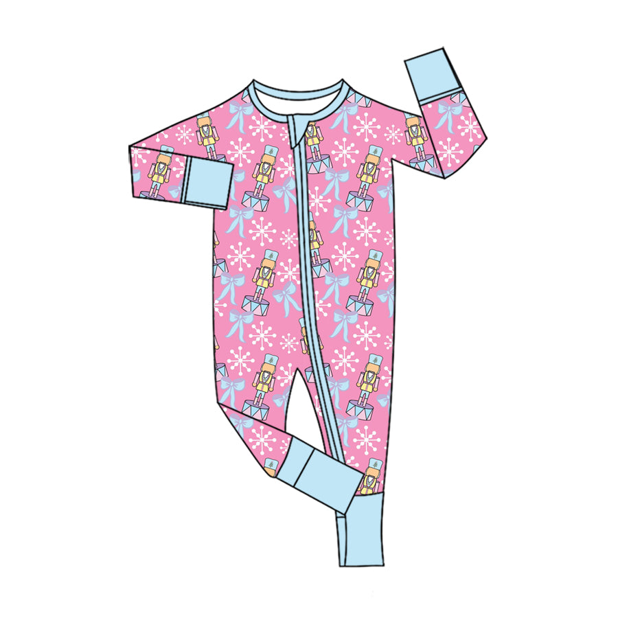 Preorder (moq 5) Baby Girls Bows Soldiers Christmas Two Way Zip Convertible Rompers
