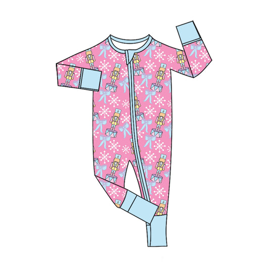Preorder (moq 5) Baby Girls Bows Soldiers Christmas Two Way Zip Convertible Rompers