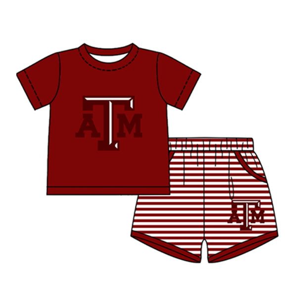 Preorder moq 5 Baby Boys Short Sleeve ATM Top Stripe Short Team Clothes Sets