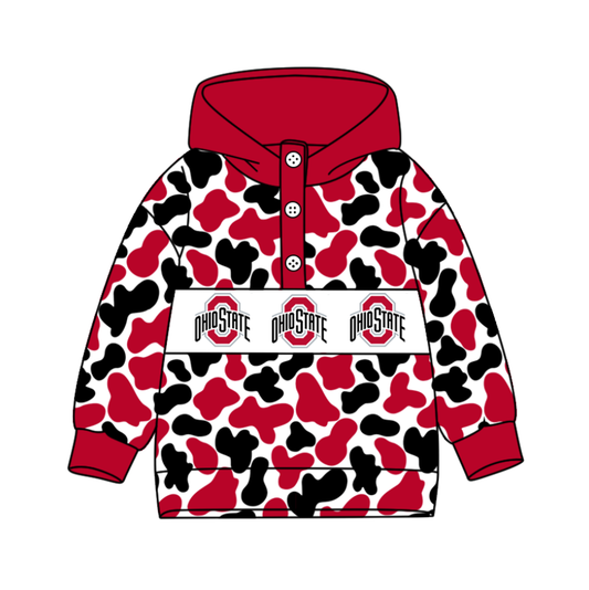 Preorder(moq 8)Baby Boys Black Red Camo Ohiostate Team Button Hoodies Top