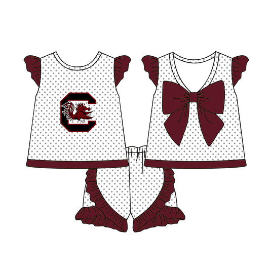 Preorder (moq 5)Baby Girls Polka Dots Back Bow Tunic Ruffle Short Team Clothes Sets