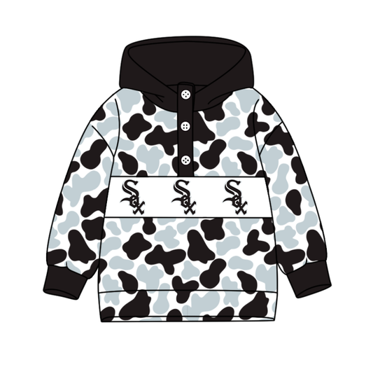 Preorder(moq 8)Baby Boys Black Grey Camo Sox Team Button Hoodies Top
