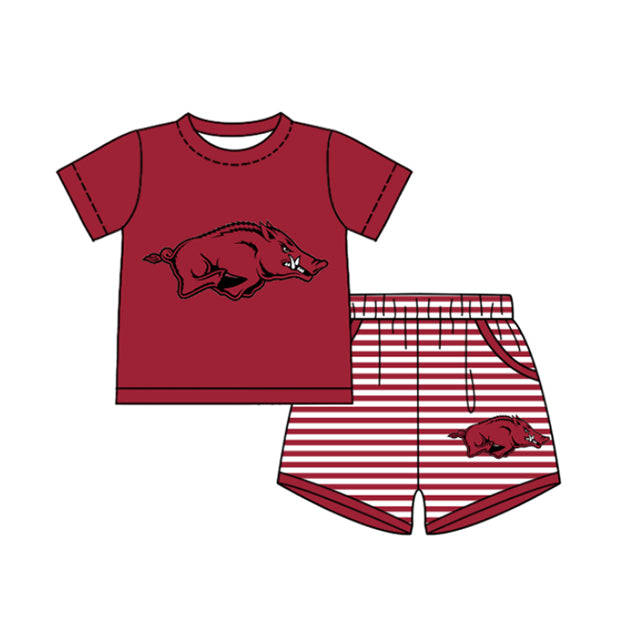 Preorder moq 5 Baby Boys Short Sleeve Red Bulls Top Stripe Short Team Clothes Sets