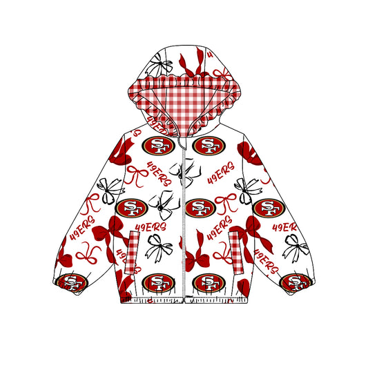 Preorder (moq 5)Baby Girls Bows 49ERS Pockets Zipper Team Hoodie Jackets Top