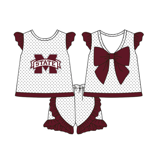 Preorder (moq 5)Baby Girls Polka Dots Back Bow Tunic Ruffle Short Team Clothes Sets