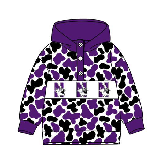Preorder(moq 8)Baby Boys Purple Black Camo N Team Button Hoodies Top