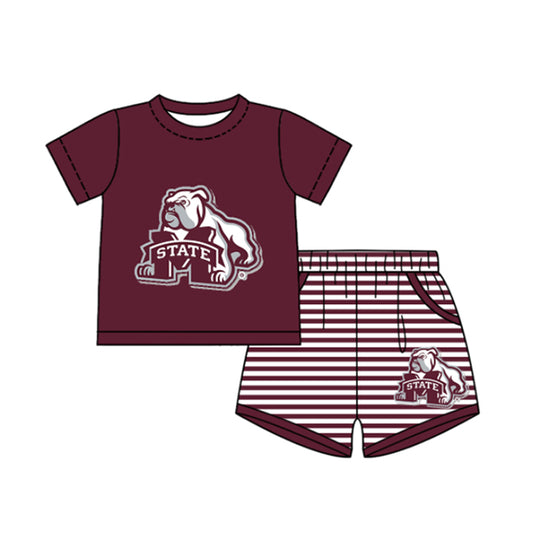 Preorder moq 5 Baby Boys Short Sleeve M Bulldogs Top Stripe Short Team Clothes Sets