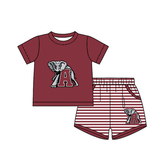 Preorder moq 5 Baby Boys Short Sleeve A Elephants Top Stripe Short Team Clothes Sets