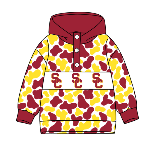 Preorder(moq 8)Baby Boys Red Yellow Camo SC Team Button Hoodies Top