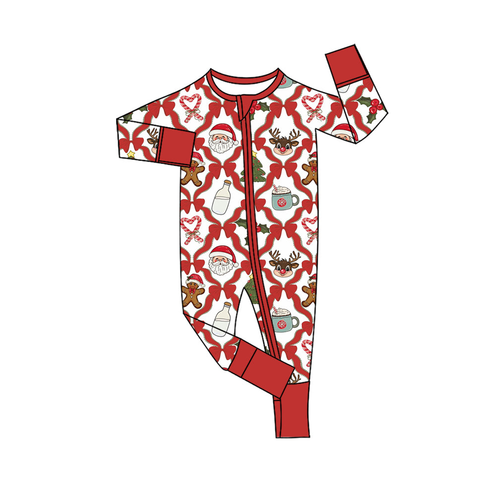 Preorder (moq 5) Baby Girls Bows Santa Christmas Two Way Zip Convertible Rompers