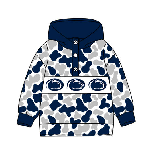 Preorder(moq 8)Baby Boys Navy Grey Camo Leopards Team Button Hoodies Top