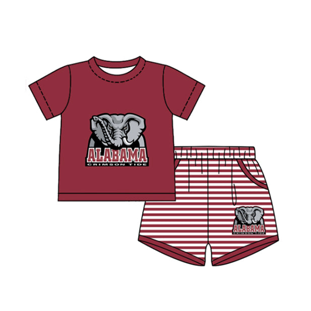 Preorder moq 5 Baby Boys Alabama Elephants Top Stripe Short Team Clothes Sets