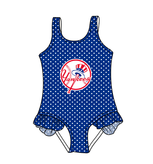 Preorder moq 5 Baby Girls Sleeveless Red Polka Dots Team Swimsuits