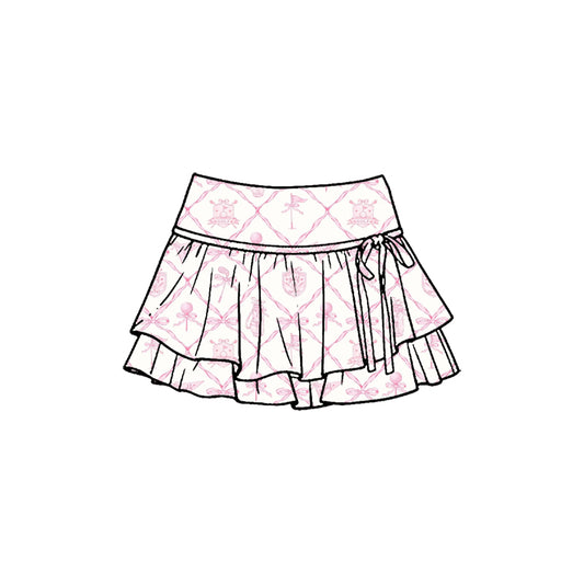 Preorder (moq 5)Baby Girls Bows Golf Checked Double Ruffle Skirt Shorts Bottom