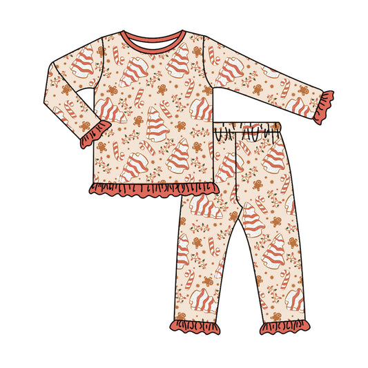 Preorder (moq 5)Baby Girls Long Sleeves Trees Gingerbread Top Pant Pajamas Clothes Set