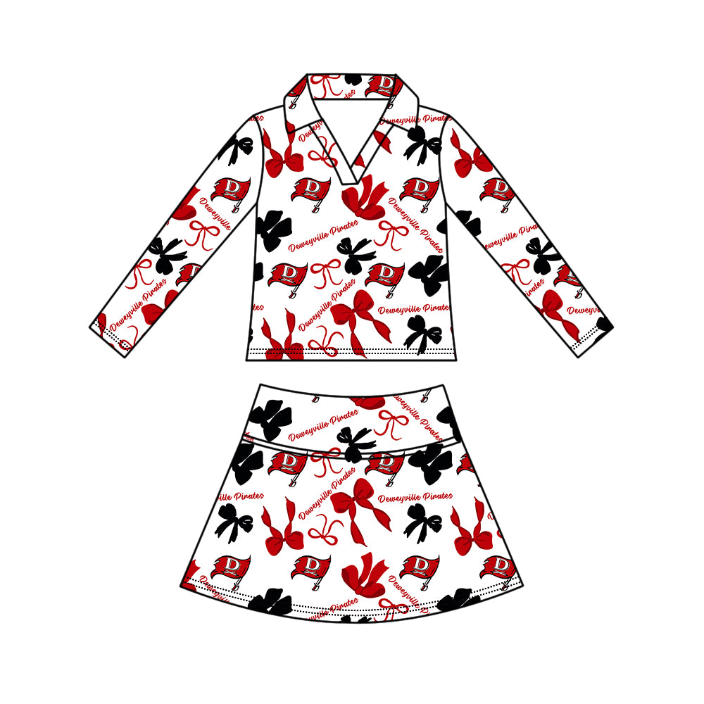 Preorder (moq 5)Baby Girls Bows Deweyville Top Skirt Short Team Clothes Set